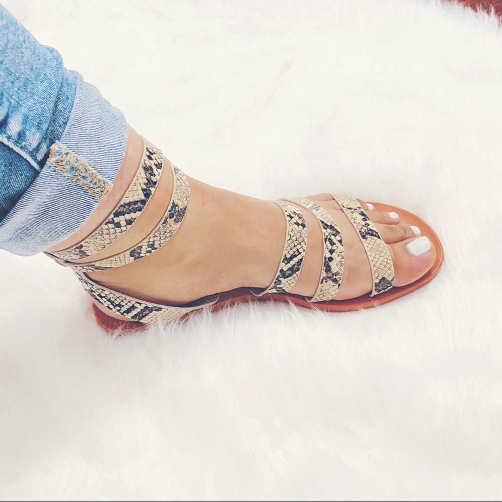 Snake Print Ankle Strap Sandals - Picture 3 of 7